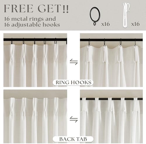 Neutral Pinch Pleated 86 Inch Curtains Semi Sheer Linen Blended, Natural