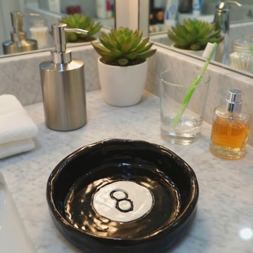 Ball 8 Jewelry Tray Trinket Dish 8 Ball Jewelry Tray Dish Desk Decor Resin Earrings / Black