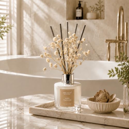 Airkeep Reed Diffuser Set,3.38 fl oz (100 ml) - Warm Teakwood Oil Diffusers with 8 Reed Sticks, Home Fragrance Reed