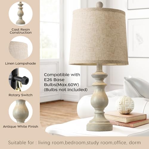 PARTPHONER Traditional Table Lamp Set of 2, Rustic Farmhouse Table Lamps for Living Room Bedroom, 22" Bedside Desk