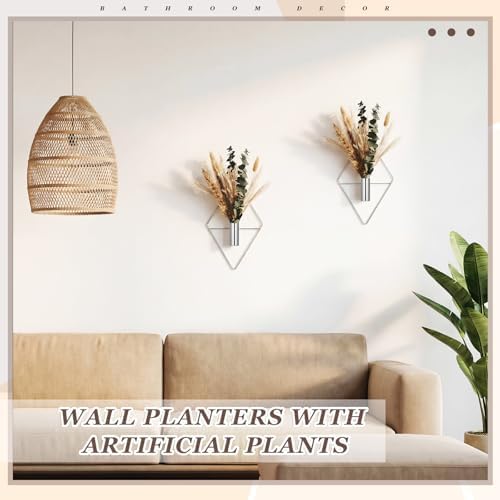 Jexine 4 Pcs Hanging Artificial Planters Wall Decor, Chrome Silver, Pampas