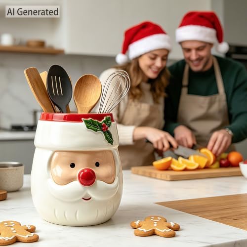 pinata Christmas Kitchen Decor, Christmas Santa Ceramic Utensils Holder
