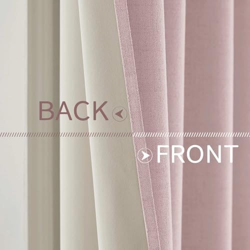 MIULEE 100% Blackout Linen Curtains for Bedroom 52x63 Inches Pink