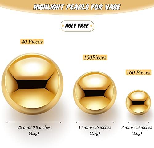 Junkin 300 Pcs Faux Pearl Vase Filler No Hole Beads, Gold