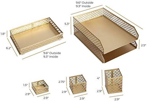 BLU MONACO | Gold Desk Organizer Set for Women 6 Piece | Mail Sorter Organizer Countertop with Letter Sorter for Desk