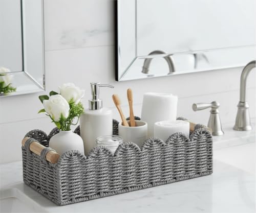CubesLand Scalloped Toilet Paper Storage Basket W/Handle for Home Decor