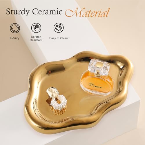 Ceramic Jewelry Tray Trinket Dish / Gold / 7.7 x 5.3 x 0.6