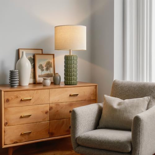 Seealle 23" Modern Ceramic Table Lamps Set of 2, Lamps for Bedroom, Green