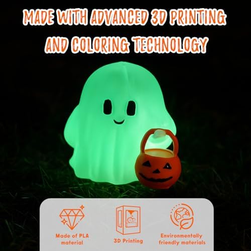 Halloween Decor Fluorescence Ghost Figurines Carrying Pumpkins – Mini Cute 3D Printing Spooky Table Statue Halloween Festive Decoration for Holiday Bookshelf Terrace Bedroom Indoor Home Tabletop Gifts