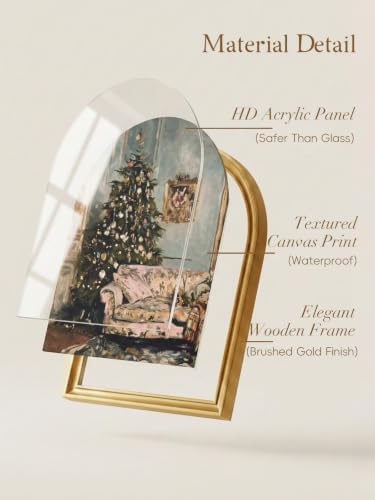 TwoDays Vintage Christmas Cozy Scene 11" x 13.8" Arched Framed Wall Art
