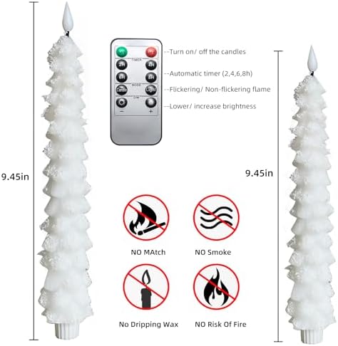 MUMCHASI 4 Pcs Flameless Candles with Remote, Christmas Tree Candles, Battery Operated Candlestick, Flickering LED Christmas Window Candles Real Wax Taper Candlesticks White