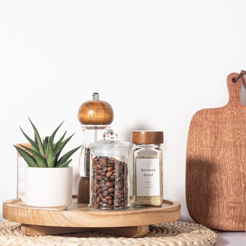 Round Decorative Tray Wood Bathroom Counter Organizer Farmhouse Kitchen Decor / Brown / Set of 10