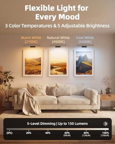 EZVALO Picture Light for Wall, 4800mAh 16'' Rechargeable Wireless IR Remote Built in Battery Lights for Painting