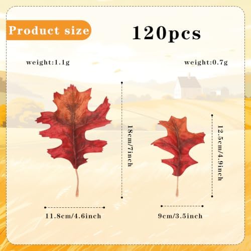 120 Pcs Artificial Fall Leaves Large 7.1× 4.6 in Fake Oak Foliage Autumn Thanksgiving Table Decorations DIY Craft Wedding Centerpiece