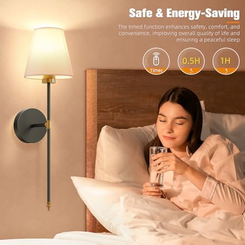 NIORSUN 19.9 inch Battery Operated Wall Sconce Set of 2,Gold-Black Rechargeable Wall Lights with 10400mAh Dimmable