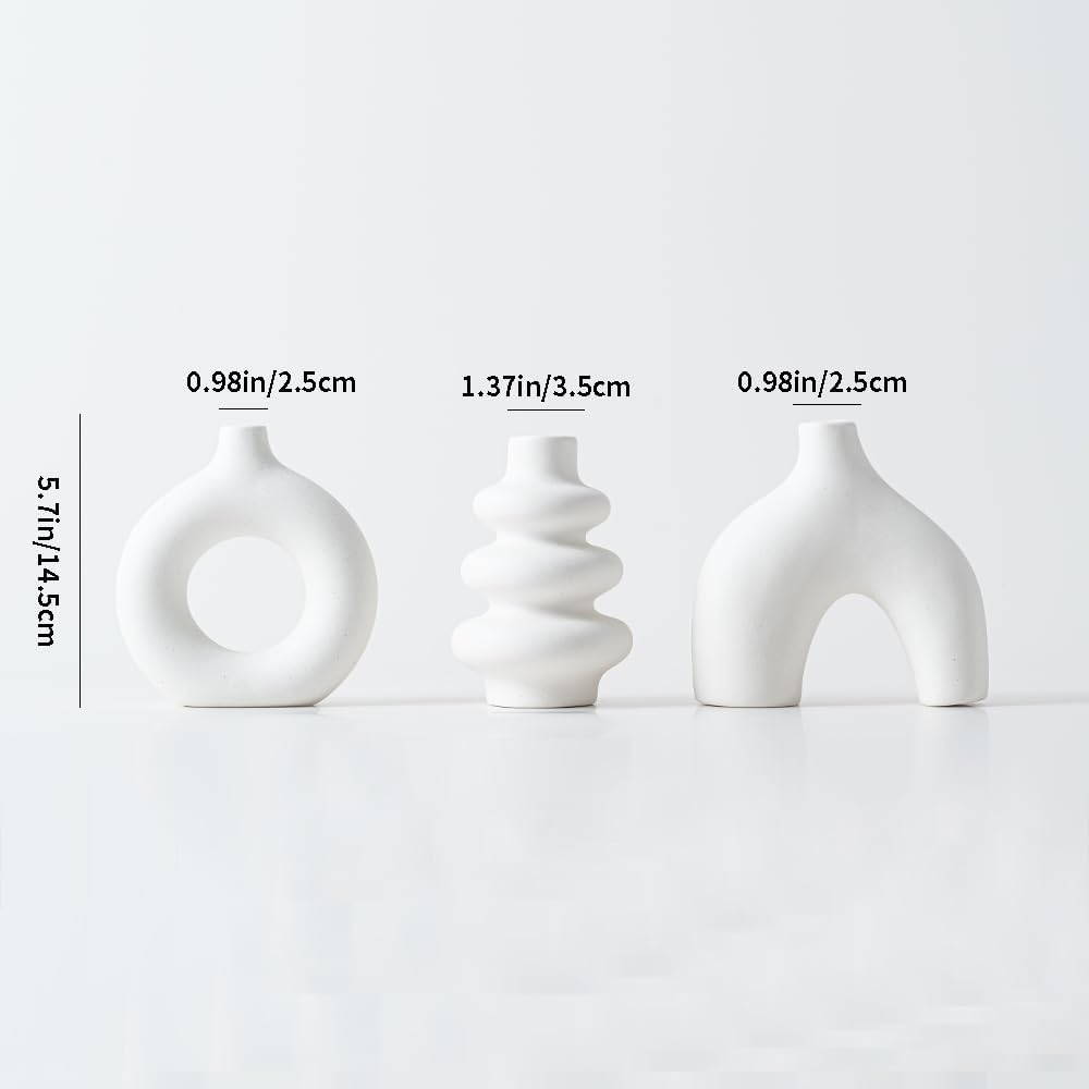 White Ceramic Vase / White Set / Set of 3