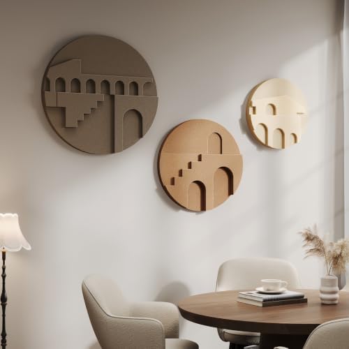 3D Textured Round Neutral Abstract Boho Wall Art for Living Room, 3 Piece