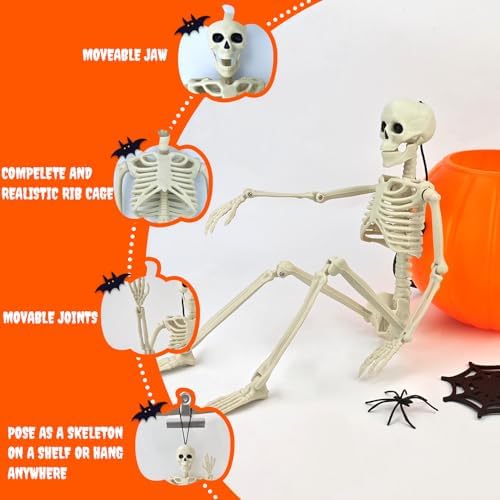 Halloween Small Skeleton Decor 8 PCS, 16" Posable Skeleton Decorations