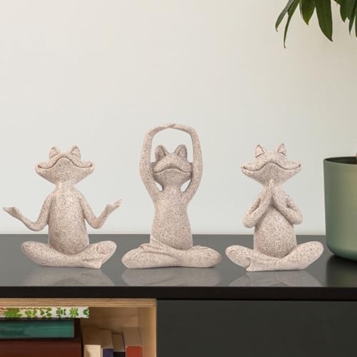 Suoedd Frog Yoga Figurines 3 Pcs,Modern Decor for Shelf,Desk,Office