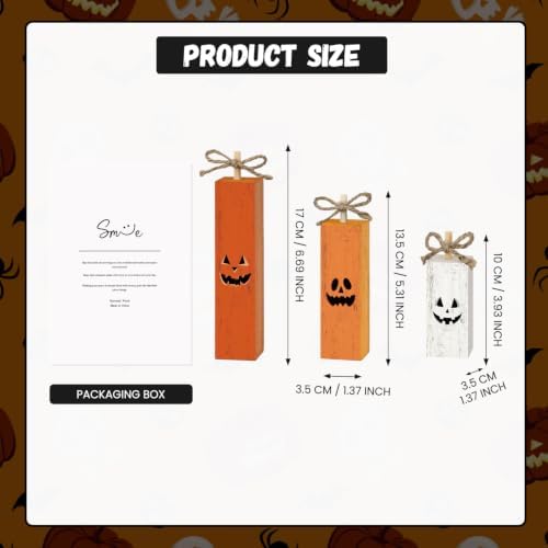 Smile Halloween Wooden Standing Block Decor Orange Jack-O'-Lantern Face