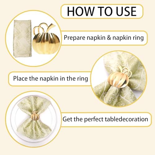 Gold Pumpkin Napkin Rings Set of 6 Fall Napkins Ring Retro Serviette Buckles Gold Adornment for Thanksgiving Halloween Table Settings