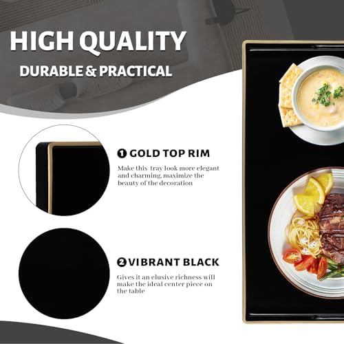 MAONAME Black Decorative Tray for Coffee Table, Serving Tray with Handles