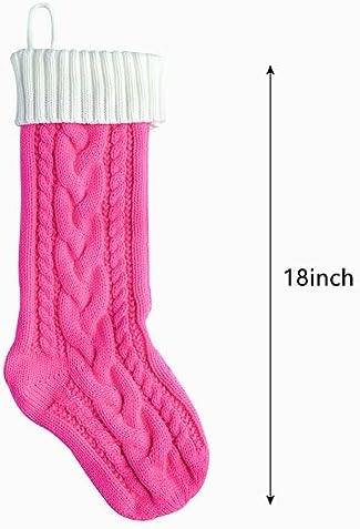 Nanou 18” Knitted Christmas Stockings, 1 Pack, Rose Pink Body & Ivory Cuff