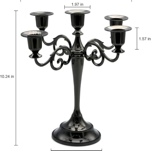 Black Candelabra Candle Holders for Pillar Candles 10.6 inch Tall, 5 Candle Candlestick Holder for 1/2-1 inch Taper Candles Halloween Candelabra Decoration Easy Assembly (Black)