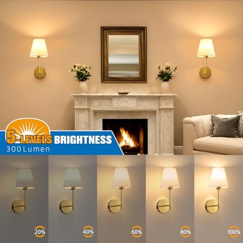 NIORSUN 14.5 inch Battery Operated Wall Sconce Set of 2,Gold Rechargeable Wall Lights with 10400mAh Dimmable Detachable