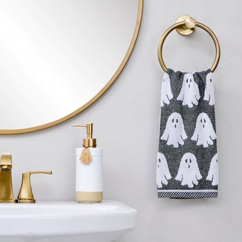 SKL Home Halloween Ghost Hand Towel Set-2pc, 100% Cotton Jacquard, Black