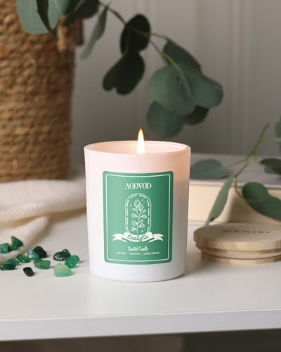AOOVOO Eucalyptus Scented Candles for Women - Aromatherapy Candle with Crystals Inside, 7oz Soy Candles for Home