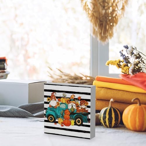 Rustic Fall Gnomes Truck Pumpkin Sign Fall Decorations for Home Office Indoor Fall Desk Decor for Bathroom Bedroom Autumn Thansgiving Decor 5 x 5 Inches