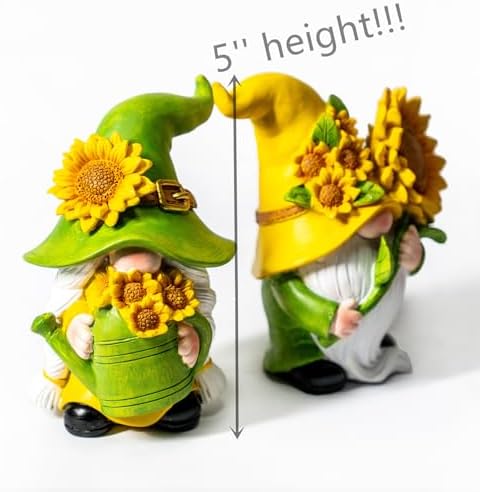 2PCS Sunflower Gnome Decor,Dynamic Spring Gnomes Decorations for Home and Yard Swedish Tomte Elf Dwarf Figurines Summer Outdoor Gnomes Gifts for Women (Sunflowers)