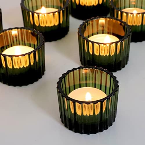 VOHO Green Tealight Candle Holder Set of 12, Glass Votive Candle Holders