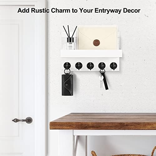 Lwenki Key Holder for Wall, Decorative Key and Mail Holder with Shelf Has Large Key Hooks for Bags, Coats, Umbrella –