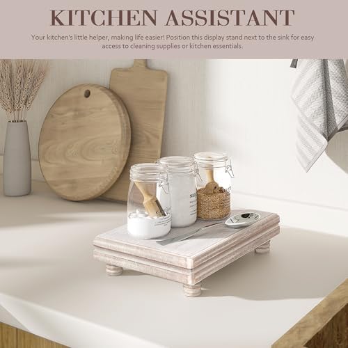 Decorative Tray Wood Pedestal Stand / Natural