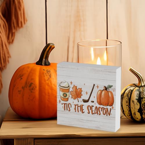 Tis the Season Fall Decorations for Home Fall Pumpkin Kitchen Decor Autumn Golf Decorations for Table Farmhouse Autumn Holiday Decor 5 x 5 inches (Tub 2606)