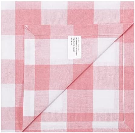 Cotton Blend Buffalo Plaid Table Napkins (Set of 12), 20 x 20 Inch Washable Dinner Napkins, Buffalo Checks Cloth Napkins for Restaurant, Wedding, Holiday, Farmhouse，Peach Pink/White