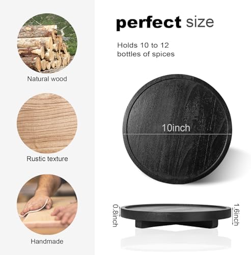 Round Decorative Tray Wood Bathroom Counter Organizer Farmhouse Kitchen Decor / Black / Set of 10