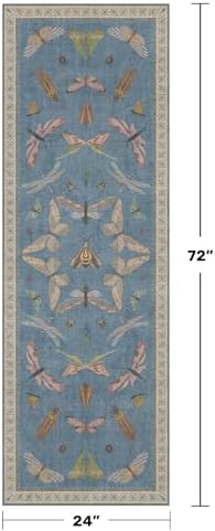 Hazo Haus Boho Non Slip Kitchen Rug Runner - 2x6 Blue Washable Rug for Bathroom, Laundry Room, Hallway, Non Slip with
