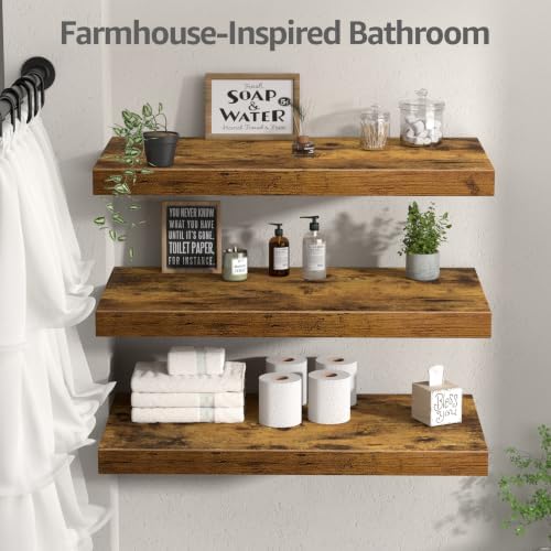 QEEIG 12" Deep Floating Shelves for Wall (Brown, Set of 3, 23.6" x 12")