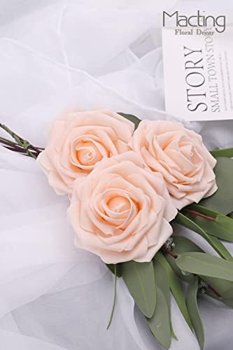 30PCS Champagne Artificial Roses with Stems, Real Touch Foam Flowers