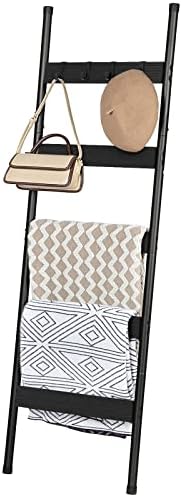 HOOBRO Blanket Ladder, 5-Tier Towel Rack with Hooks, Wall-Leaning Blanket Rack, Decorative Display Ladder Shelf