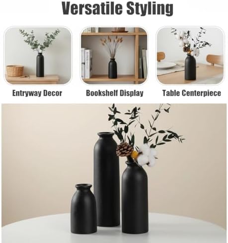 Black Ceramic vase Set-3 Flower vases for Decor / 3set-tall Black