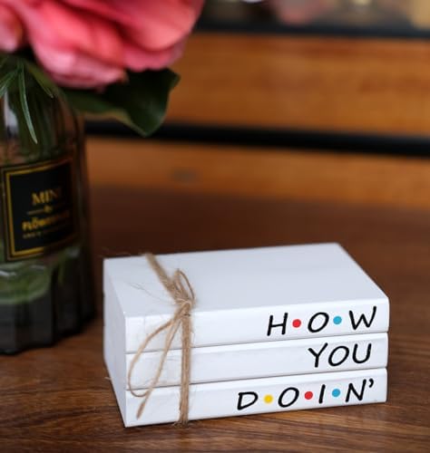 Friends TV Show Merchandise Sign for Home Tiered Tray Decor, Mini Decorative Wood Book Stack for Shelf Accent, Funny Friendship Gifts - How You Doing Sign