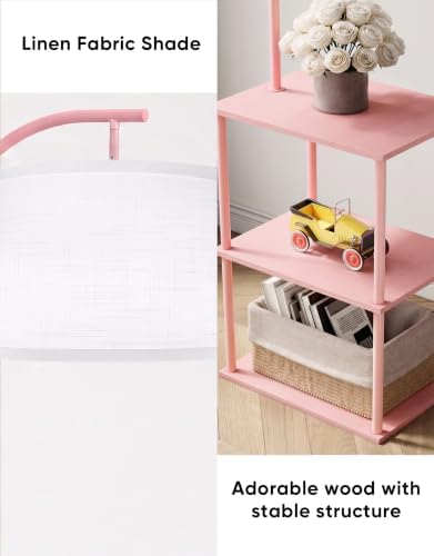 PARTPHONER Floor Lamp with Table, Night Stand with Lamp, Narrow Side Table with 3CCT LED Bulb, Small Coffee Table