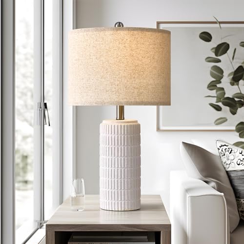 PoKat 23" Table Lamp, Farmhouse Bedside Lamps for Bedroom Set of 2, Ceramic End Table Lamps for Living Room
