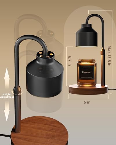 LISUNAR Electric Candle Warmer Lamp Black, Candle Lamp Warmer with Timer, Wax Warmer Lamp for Jar Candles, Adjustable