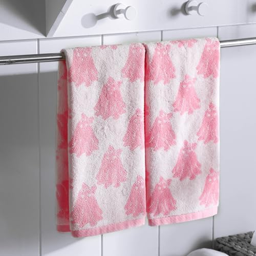 Breling 2 Pcs Halloween Bow Ghost Hand Towels Pink White Bathroom Towels