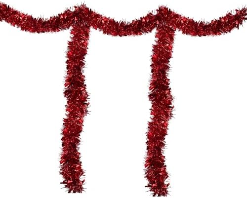 33FT Christmas Tinsel Garland,Red Shiny Metallic Foil Decorations for Parade Floats, Halloween, Christmas Tree, New Year Parties,Birthday Party,Indoor and Outdoor Disco Party Supplies